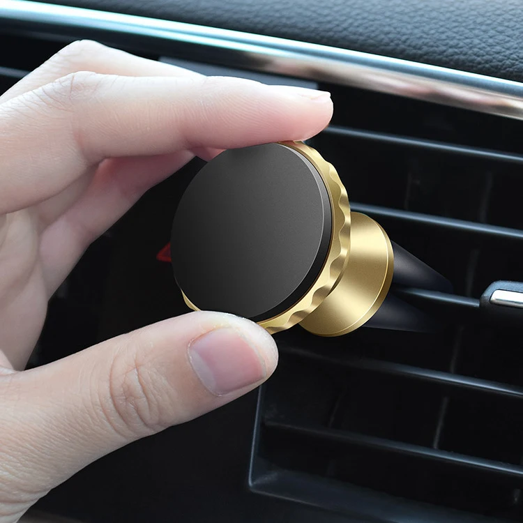 Hot Selling Customized Aluminum Alloy Flexible Car Mount Phone Holder Magnet Mini Round Air Vent 360 Magnetic Car Phone Holder