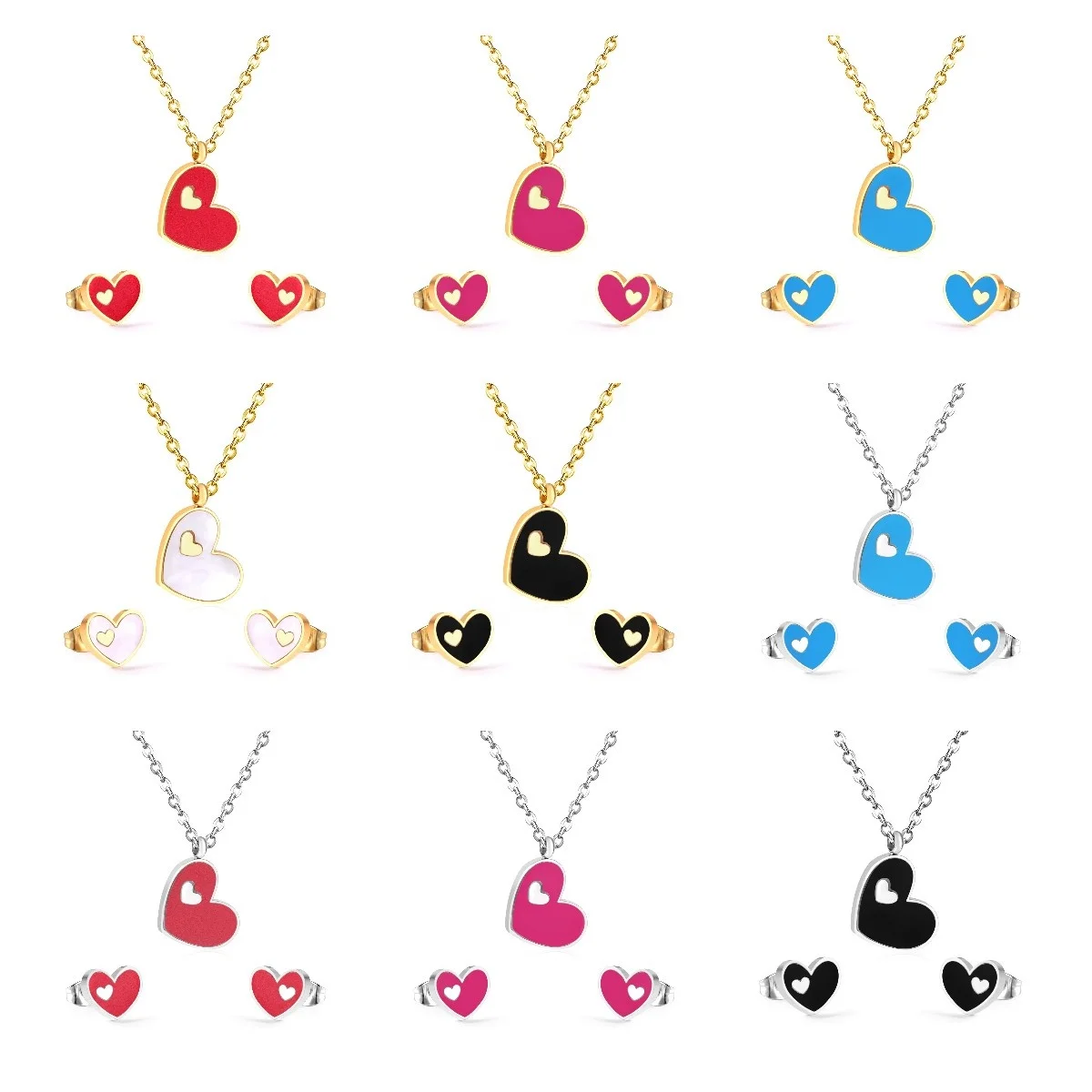 Fashion Jewelry Hot Sale Women Girl Non Tarnish 316l Stainless Steel Heart Gold Plated Jewelry Sets Custom Kid Jewelry Set