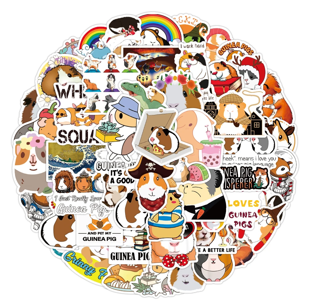50pcs/Pack Waterproof Cavia Porcellus Stickers Skateboard Motorcycle Guitar Luggage Laptop Bicycle Sticker Kids Toys