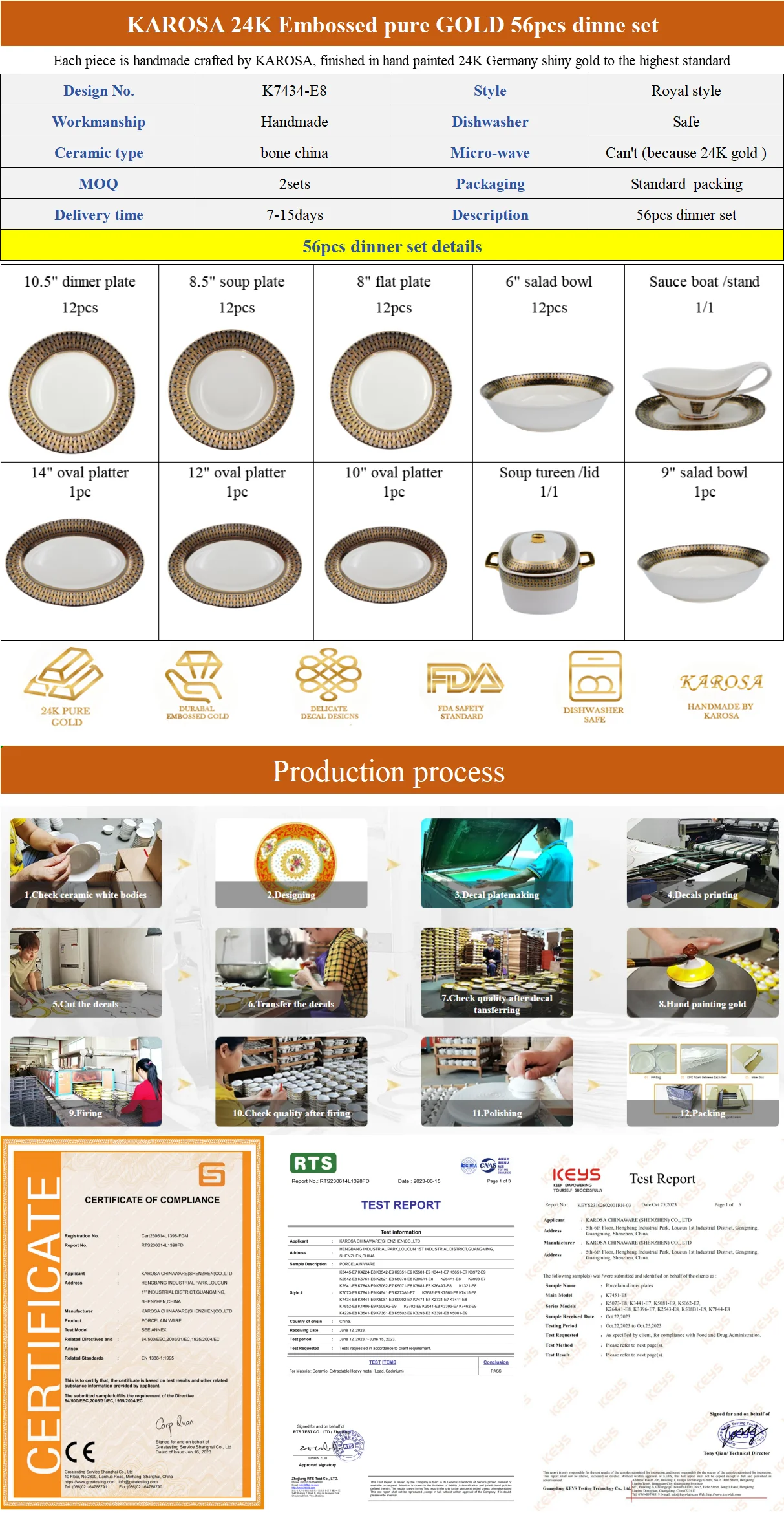 karosa 56pcs luxury embossed gold with silver design royal style bone china porcelain tableware dinnerware dinner sets