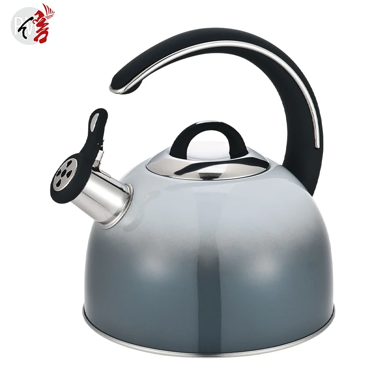 Realwin Kitchen Coffee Gas Stove Metal Customized Stainless Steel Whistling Tea Kettle With Marble Coating Handle