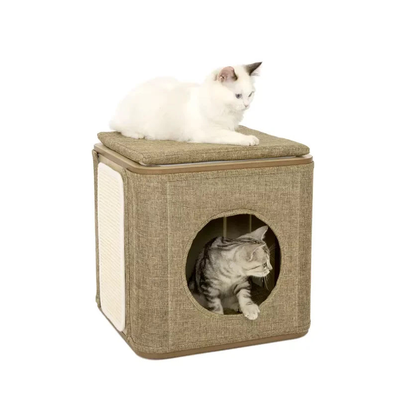 Popular Selling MDF Minimalist Cube Shape Breathable Wooden Cat Bed Cat House