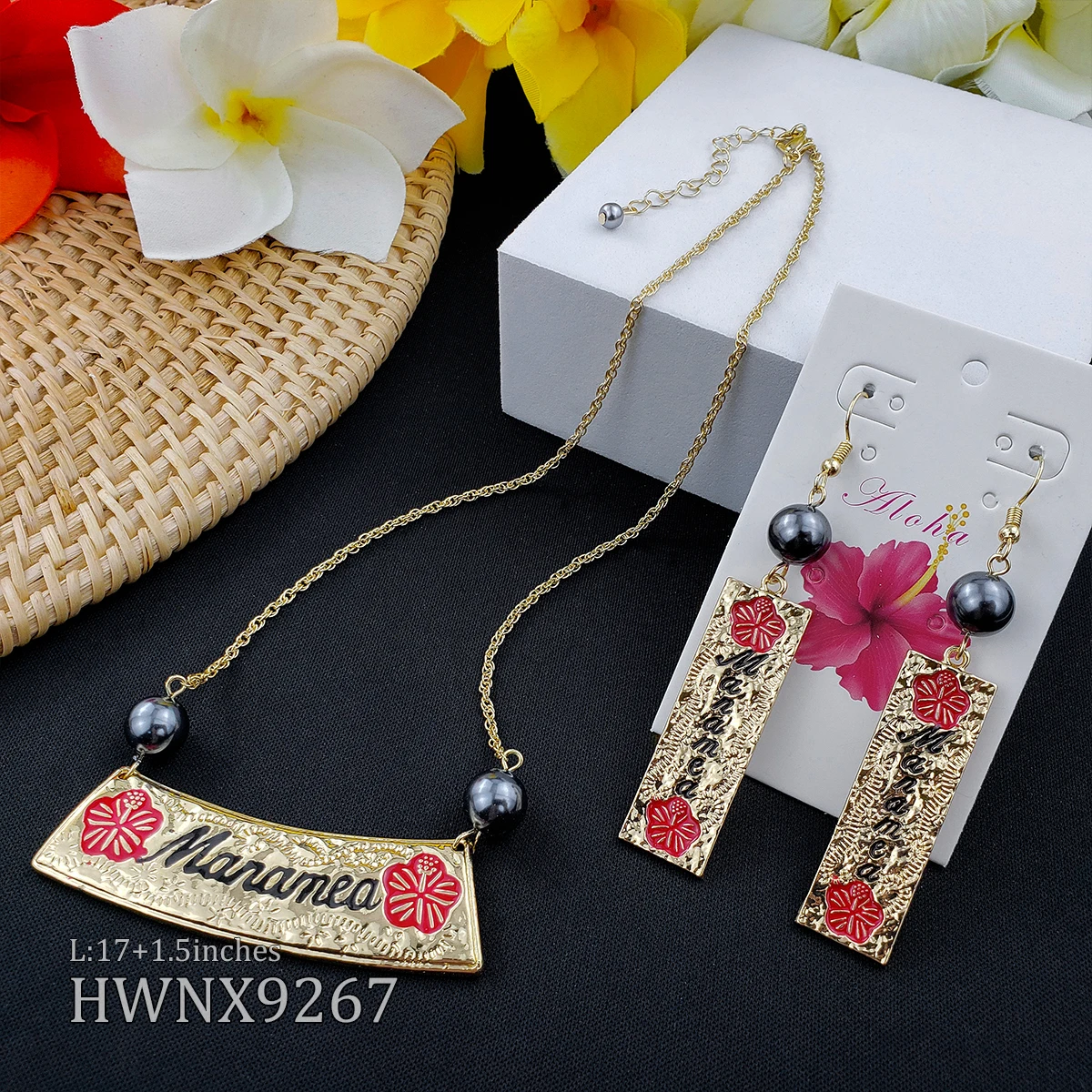 
Shell leaf flower pendant necklace pendant and earrings sets hawaiian polynesian island style 14k gold women jewelry wholesale 