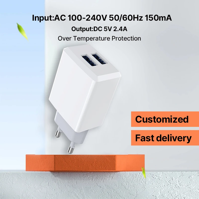 A6156 2USB high quality EU plastic wall charger without Cable