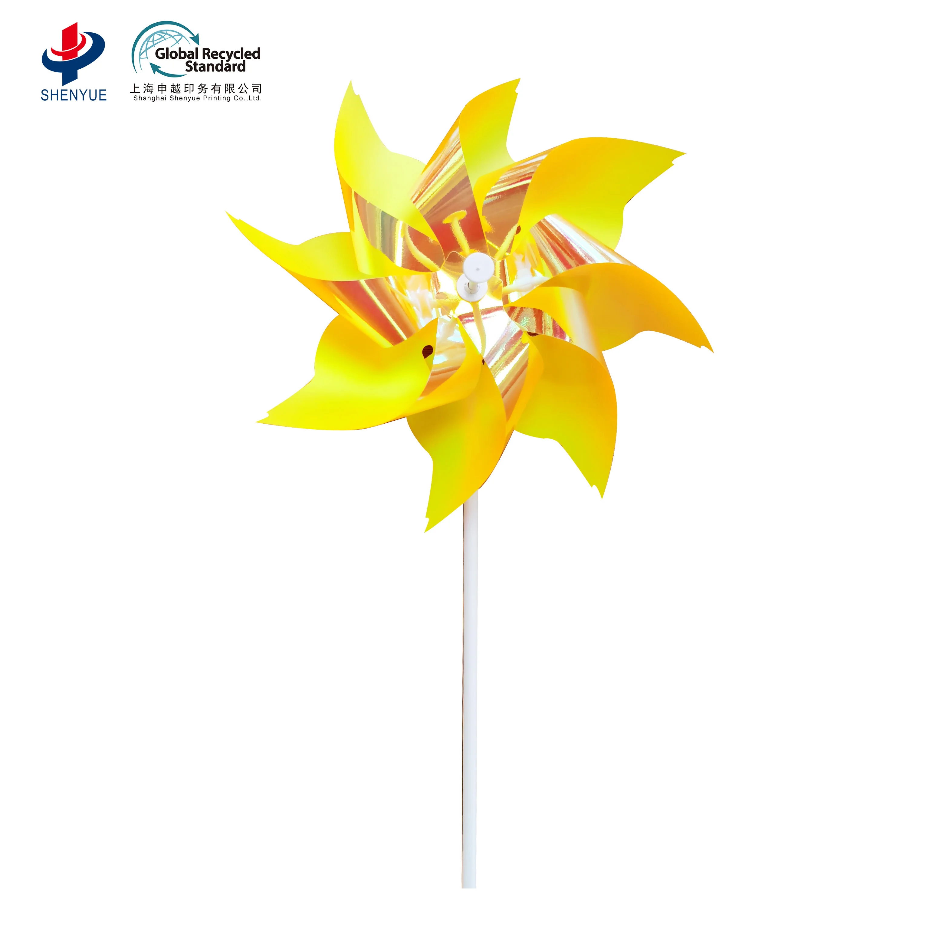 High quality multi-shapes fun spinning windmill toy sparkly PET material carton box package pinwheel