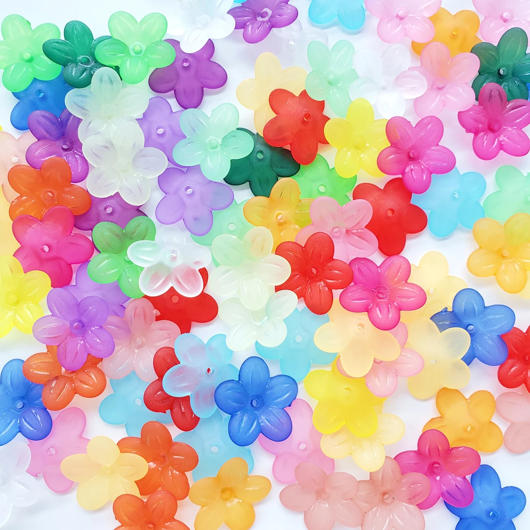 Factory 19mm Acrylic Transparent Frosted Five-petal Flower Beads Matte 740pcs/Bag Leaf Acrylic Beads DIY Jewelry Making Supplies