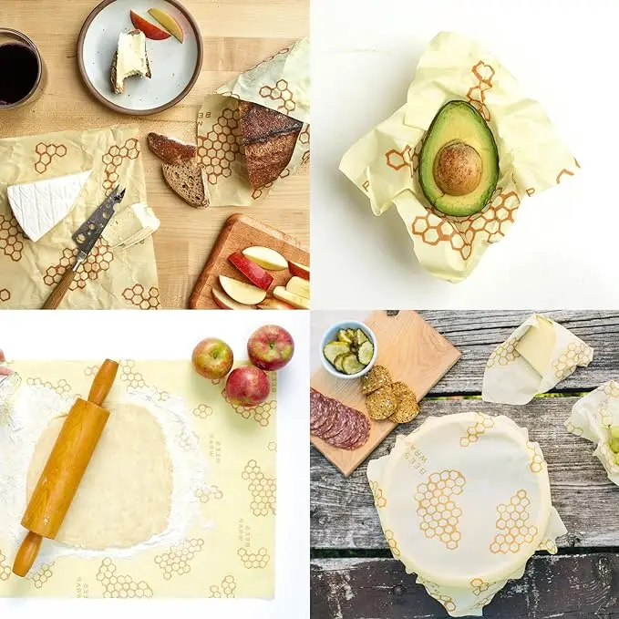 Natural Reusable Beeswax Food Wraps beeswax wraps 3pack beeswax food wrap reusable custom printed