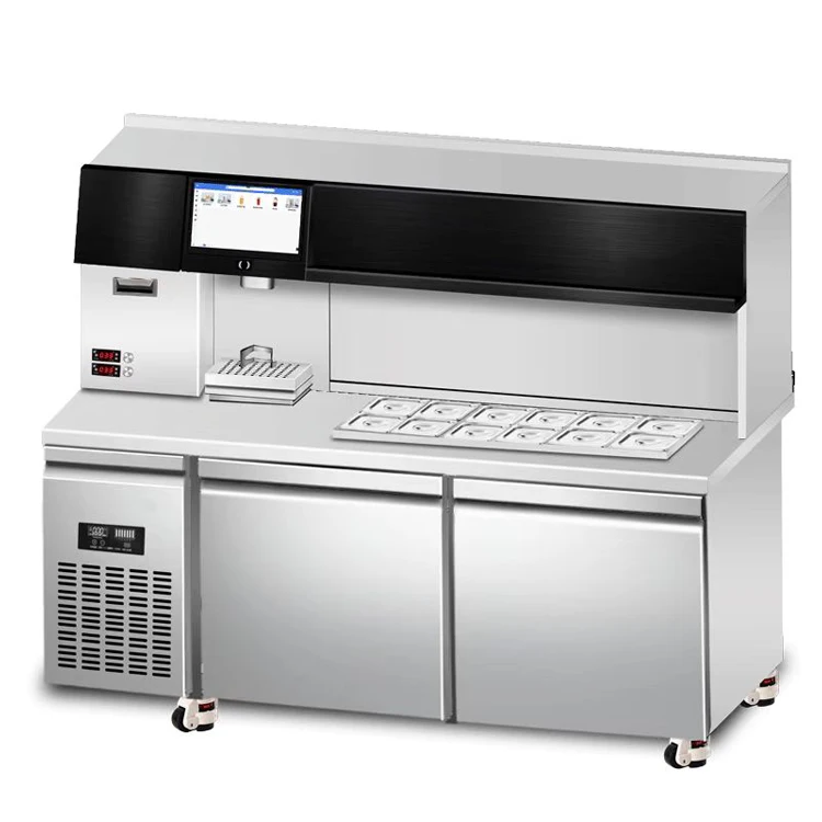 Commercial Milk Tea Shop Equipment Automatic Bubble Tea Machine With Refrigerating Counter