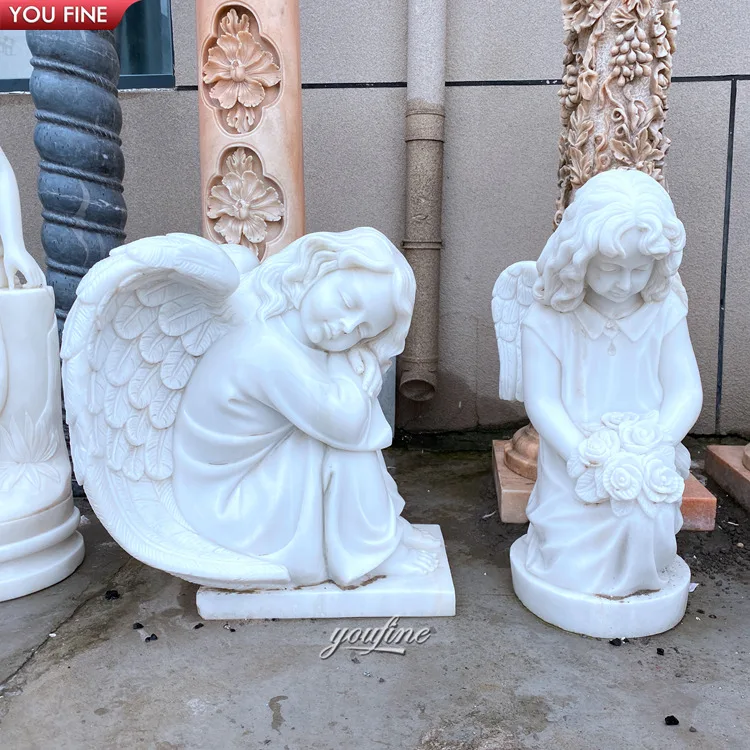 Customization Hand Carving Natural Marble Menacing Cupid Beautiful Nude Little Angel Figure Statue