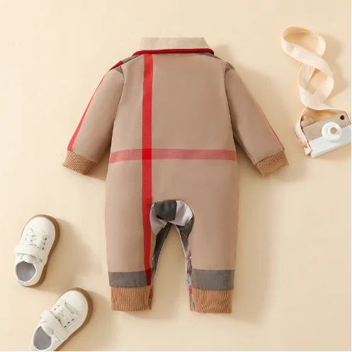 Spring and autumn pure cotton newborn crawling clothes for men and women, long-sleeved baby lapel one-piece clothes