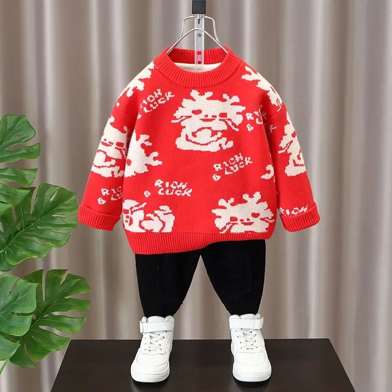 Customized Cotton Coarse Knit children sweater winter warm Clothes Solid color crew neck Jumper Sweater Kids Pullover Sweater