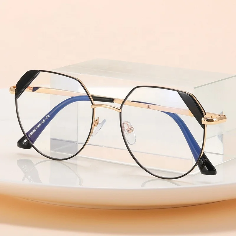 Zhejiang factory women full metal frame resin eyeglasses custom prescription optical lens anti blue light blocking eye glasses
