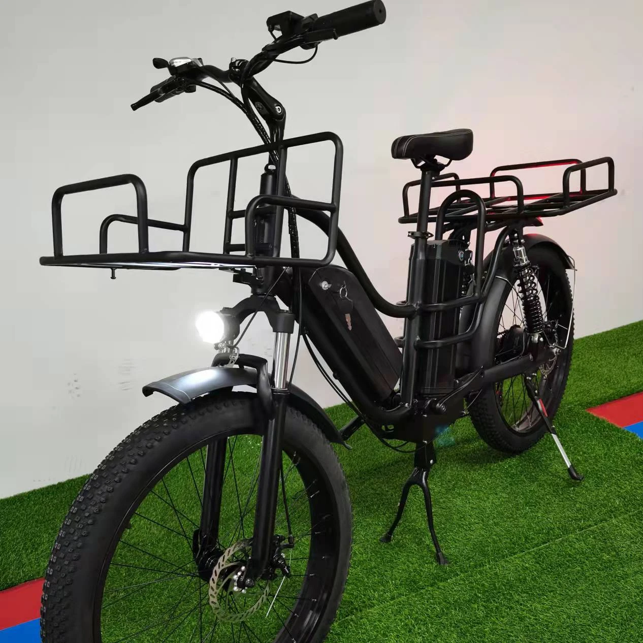 long range electric cargo bike 1000w 32Ah +16Ah dual batteries 26*3.0 fat tire full suspension 55km/h fast electric cargo bike