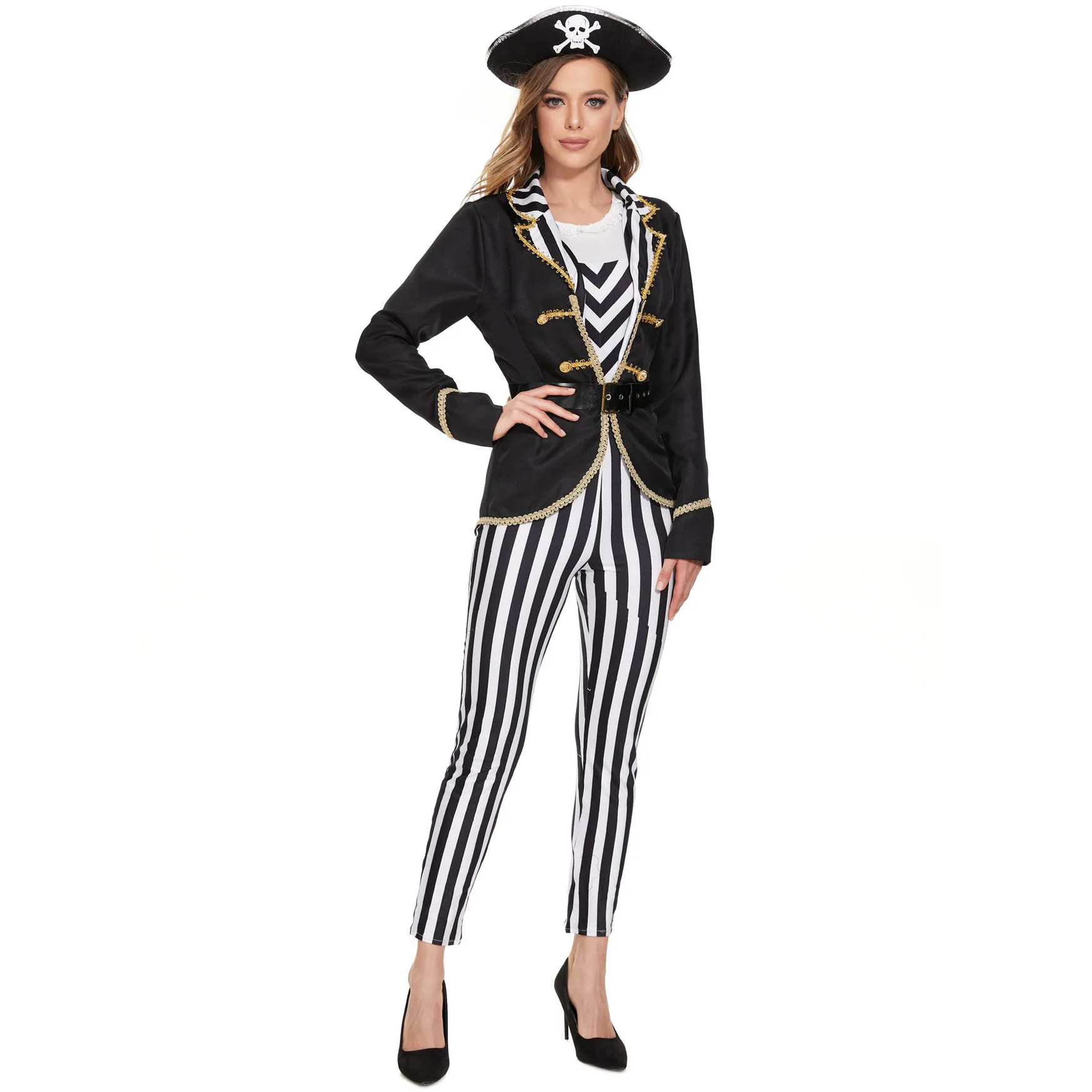 M-XL Striped female Pirate Halloween costume Somali Sea Thief playing Caribbean female captain costume
