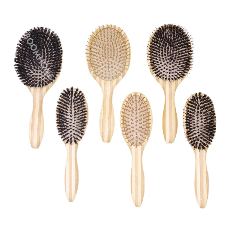 boar bristle hair brushes Wooden Hairbrushes 6PCS Paddle Hairbrush set for Thick Thin Straight Curly