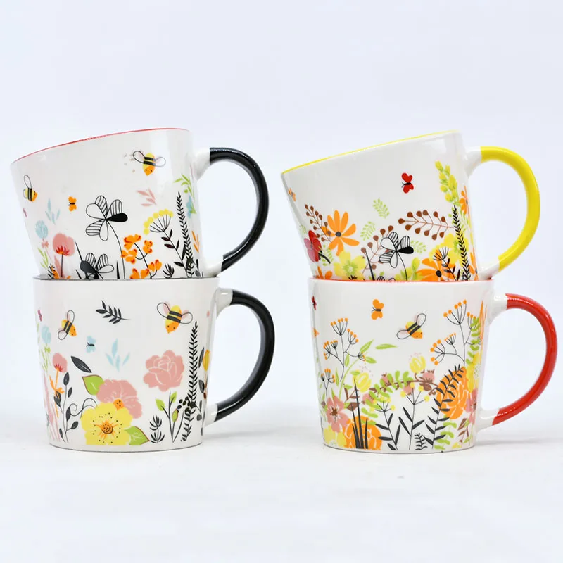 Manufacturer Ceramic New Bone China Coffee Mug with Colored Handle for Daily Use