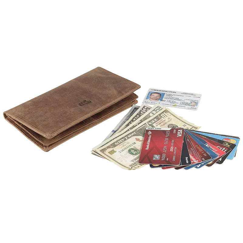 OEM Luxury Long Wallet Genuine Leather RFID Blocking Coin Purse Business Card Sleeve Cover Dollar Money Clip Credit Card Holder
