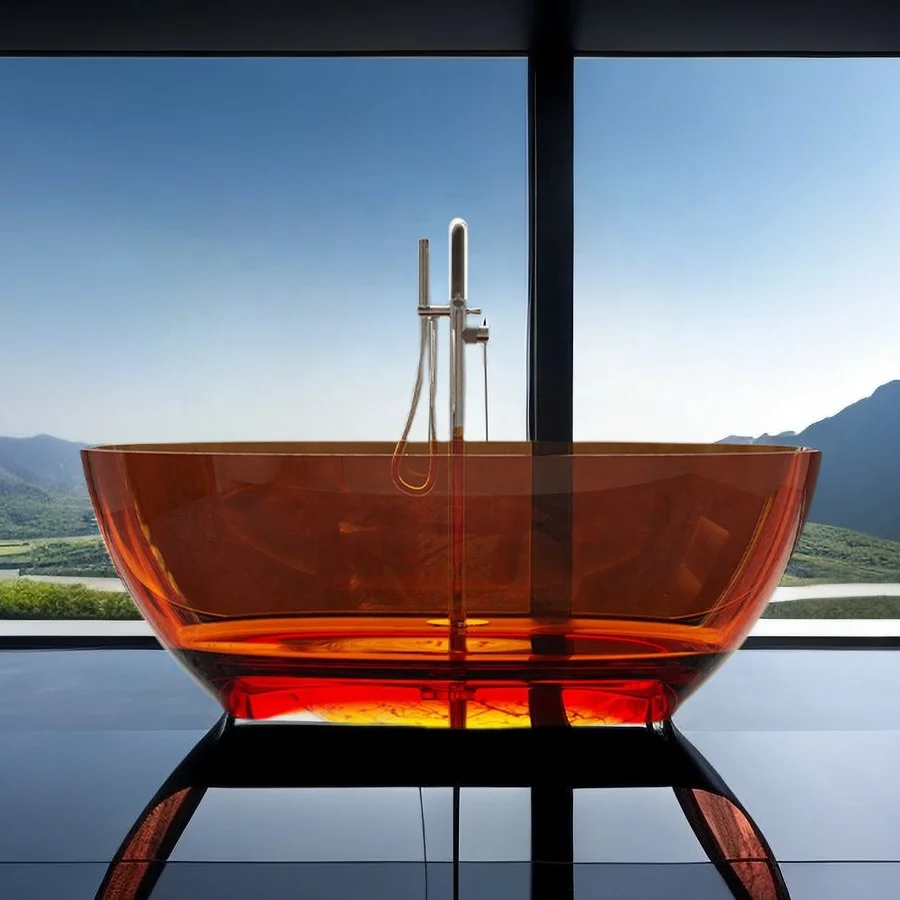 Bathroom Transparent Freestanding Soaking Hot Tub Free Standing Bathtub Crystal Pure Resin Bath Tub Clear Bathtubs