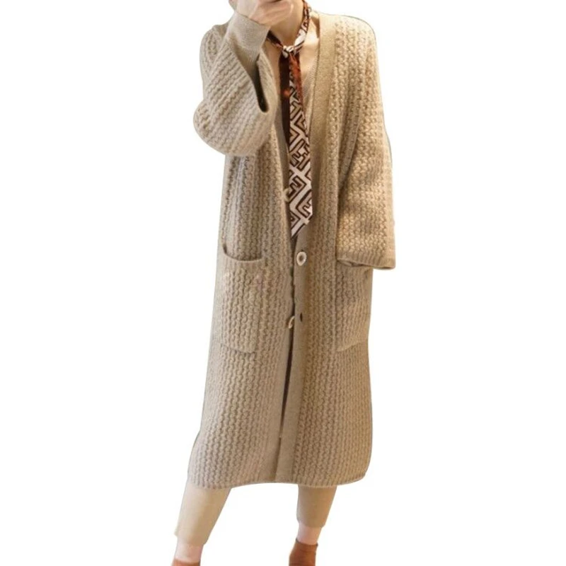 Wholesale fashion wool yarn thick coat cardigan design women long sweater