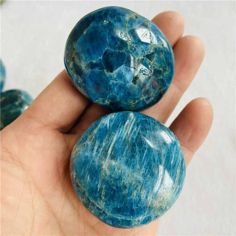 Wholesale natural blue apatite crystal gemstone palm stone for sale