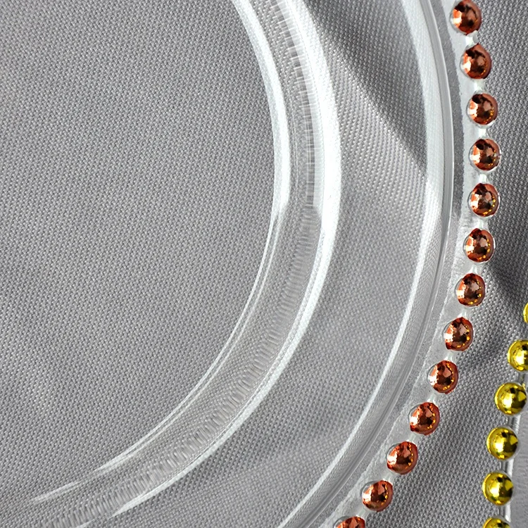 Fashionable crystal under plate rose gold with beaded rim glass charger plates wedding decoration