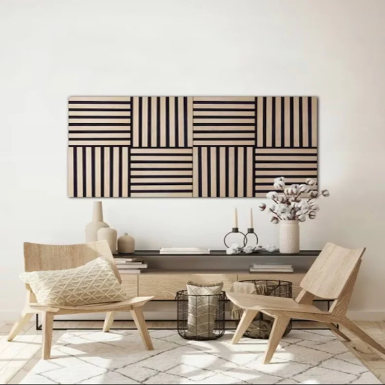 Fireproof Acoustic PET Felt Slat Wood Grilled Wall Panels For Indoor Transform