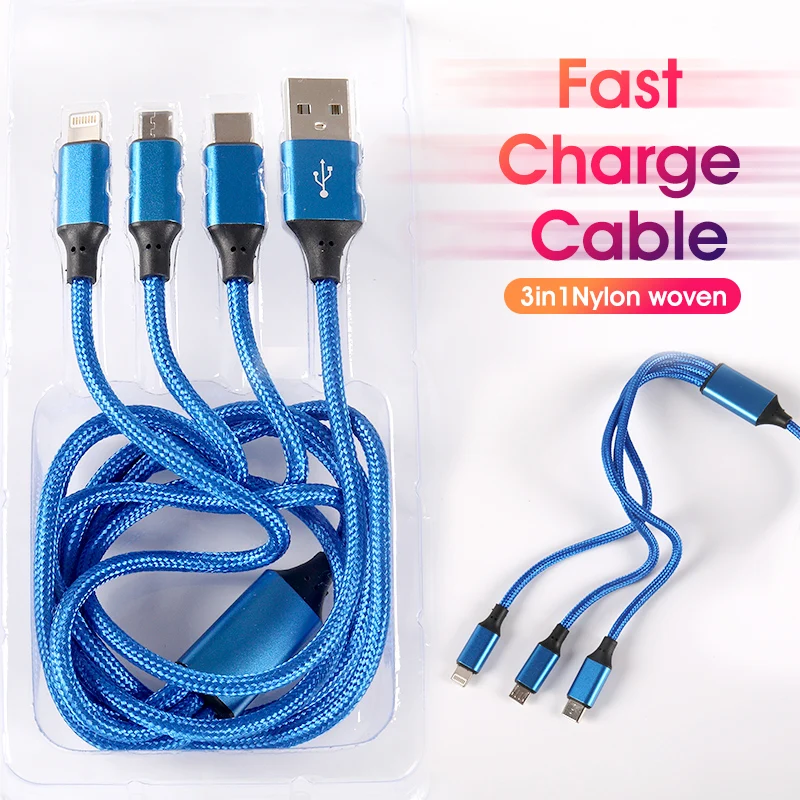 Braided custom  mobile phone nylon usb micro usb-c 3 in1 type c fast charging data cable for iphone