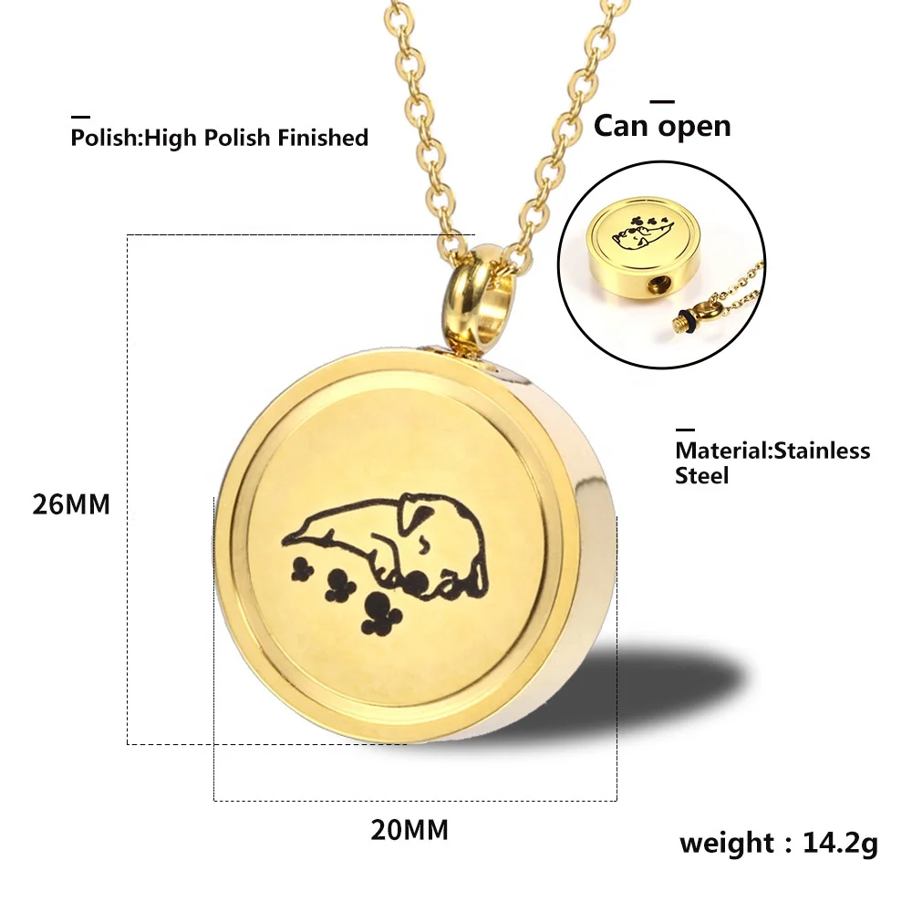 Top Quality Pet Paw Print Sleep Baby Dag Cremation Urn Locket Necklace Hold Dog Ashes Casket Keepsake Jewelry In Stainless Steel