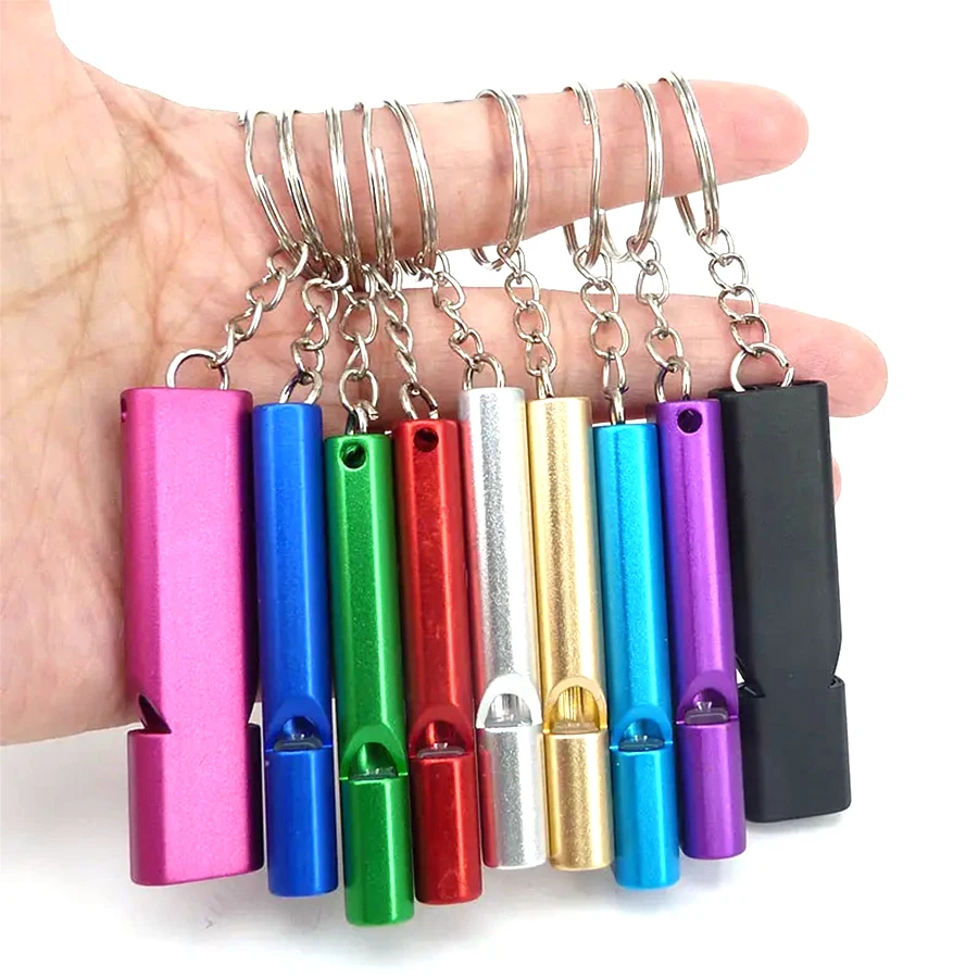 120DB Outdoor printed LOGO Self Defense Safety Metal Keychain Emergency Whistle for Camping Hiking Sports Dog Training