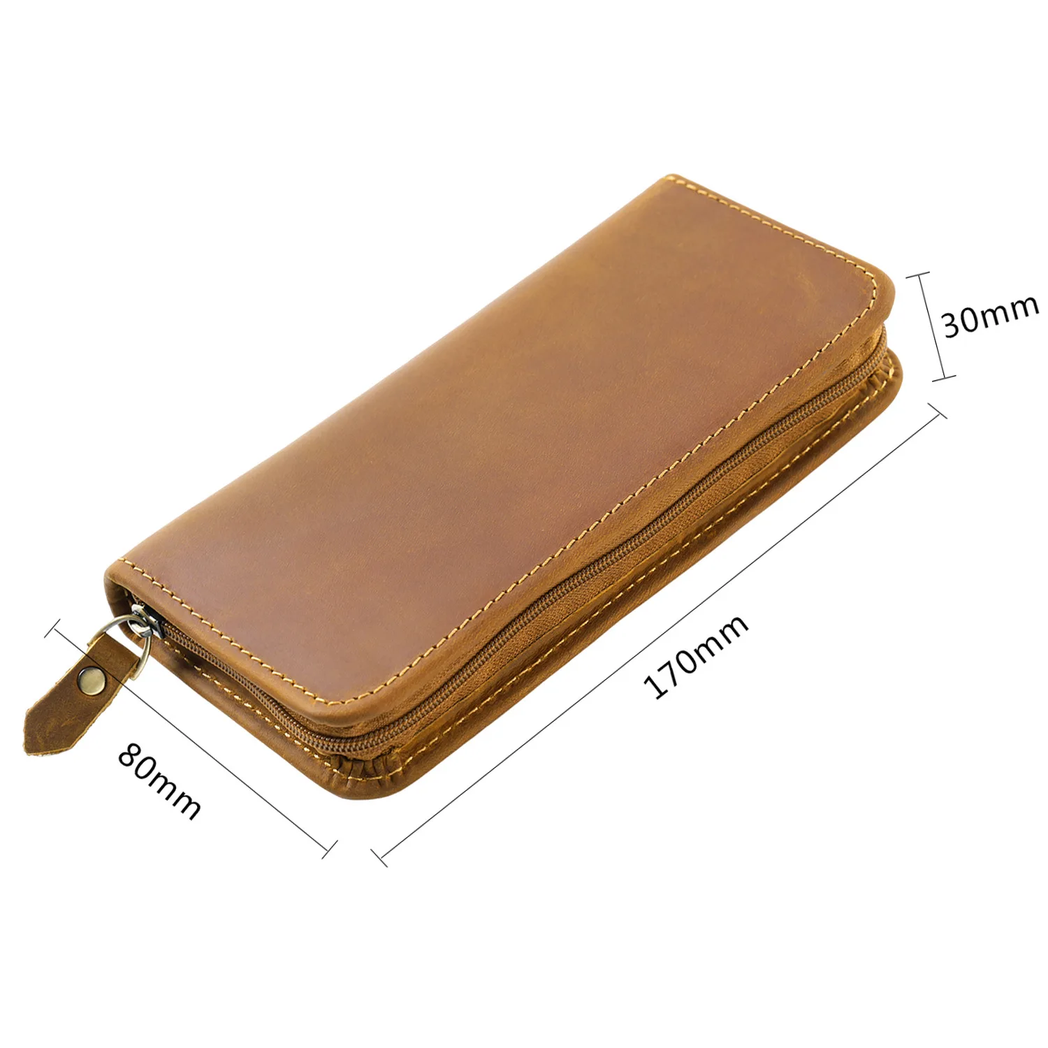Vintage Design Customizable Genuine Leather Stationery Pen Case Holder Glasses Storage Box Real Crazy Horse Leather Pen Bag