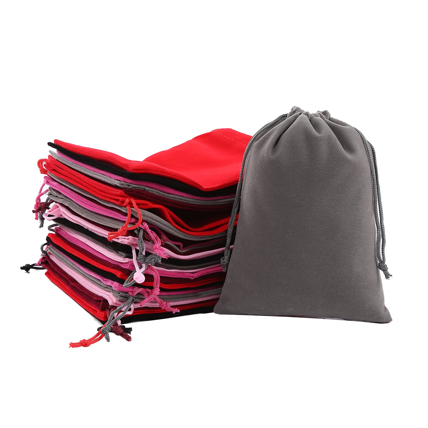 Wholesale Customized High End Gift Jewelry Pouch Bags Drawstring Velvet Pink Jewelry Bag