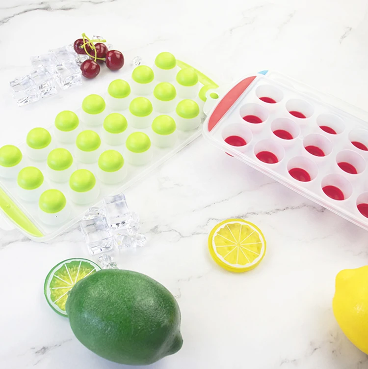 21 Holes Plastic and Rubber Ice Cube Maker Reusable Ice Mold Tray With Removable Lid