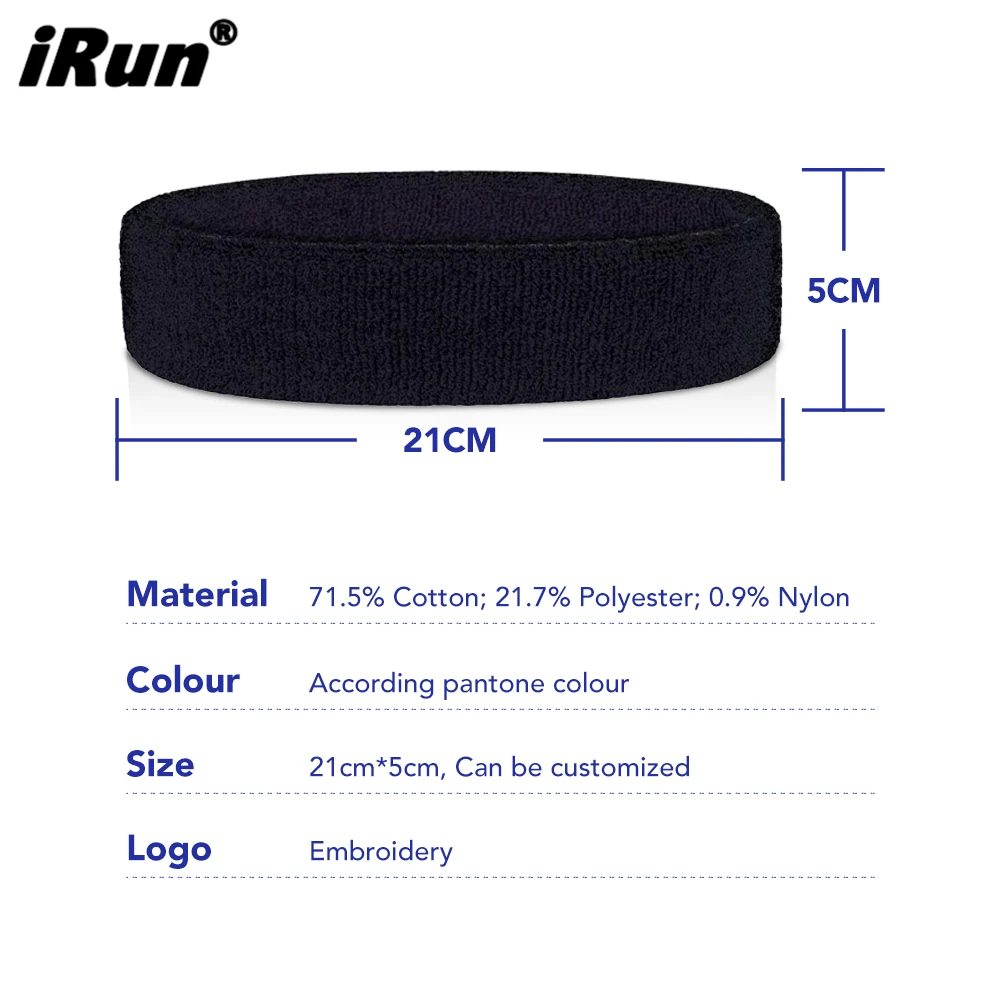 iRun Custom Sweat-absorbent Sports Hairbands Basketball Yoga Running Sweatband Combed Cotton Towel Headband
