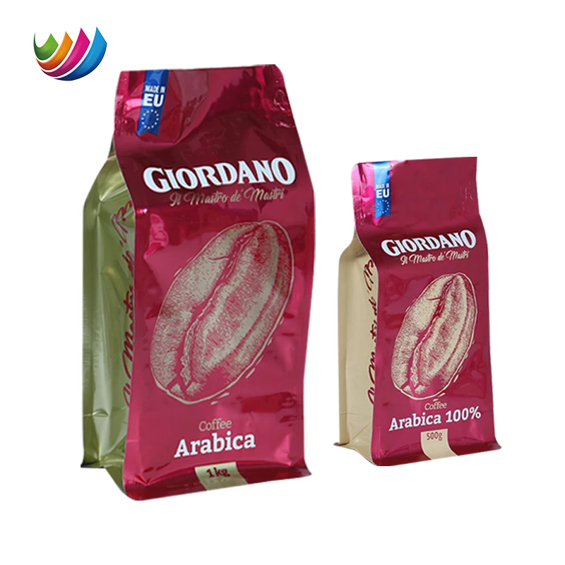 Coffee Bag 340g 500g 1kg Custom Print Flat Bottom Stand up Coffee Bag Coffee Bean Bags Packaging Pouch With Valve and Zipper