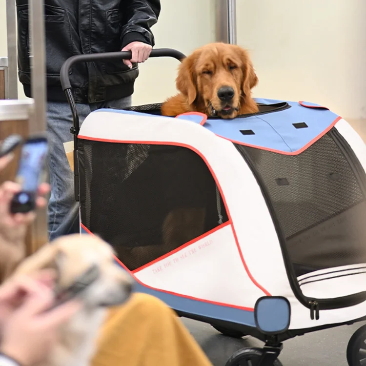 Eaynon Foldable Modern Dog Cat Carriers Large Small Multi-Smooth Aluminum Travel Pet Stroller Flexible Oxford Design Steering