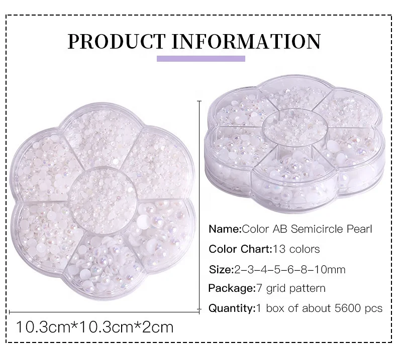7 Grid Flower Box Pearl Manicure Flat Colorful AB Semicircle Pearl Diamond 5600PCS/Box Nail Art Rhinestone Jewelry Decorations