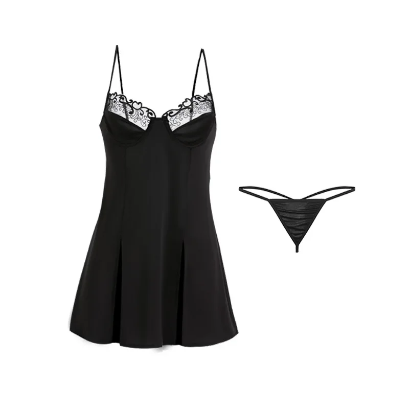 INTIFLOWER 1007 Wholesale Hot Sale Transparent Sexy Lingerie Lace Mesh Temptation Plus Size Strap Nightgown Sleepwear For Women