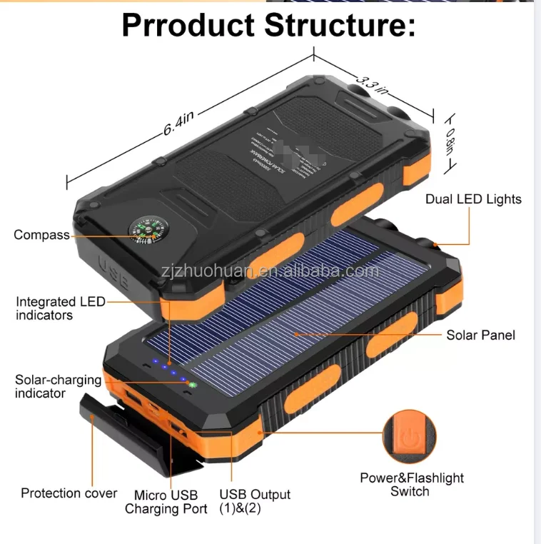 High Quality 20000mAh Solar Emergency Supply With LED Dual USB Ports Banks Anker Magnetic Power Bank