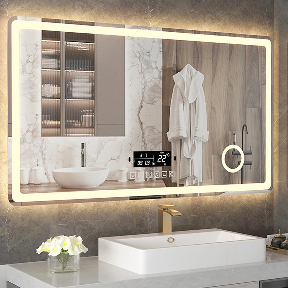 Intelligent bathroom mirror bathroom touch screen wall mounted with COB light comb makeup mirror