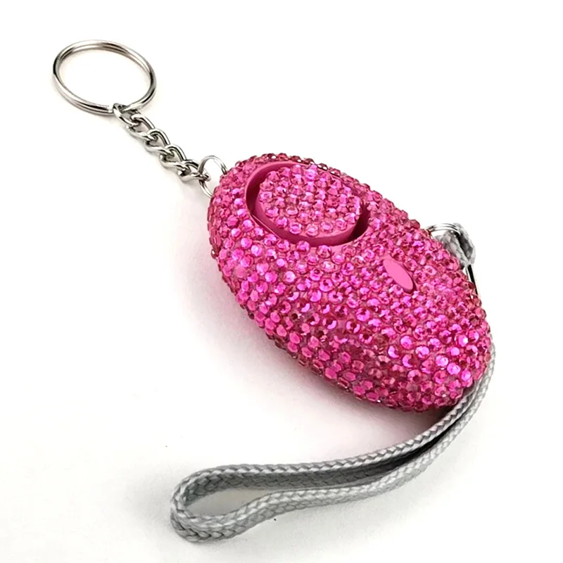 Bling Charm Alarm Key Chain Rhinestone Mini Personal Alarm Flashlight Keychains Diamond Self Defense Alarm With LED Keychain