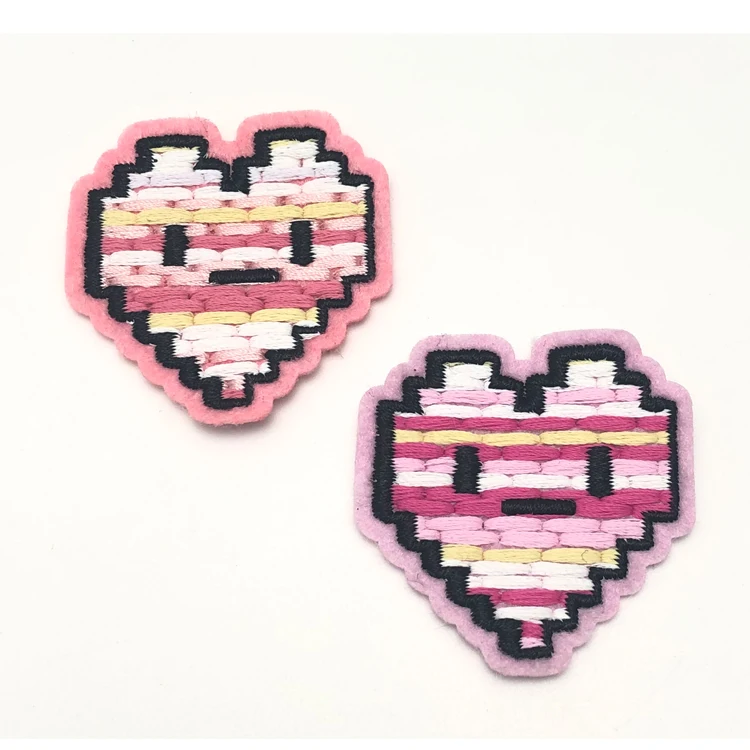 Iron on Mosaic Heart Shape Embroidery Patch Hot Sales Custom Logo Sewing Cute Flat Patches for Clothing