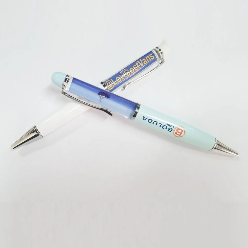 Novelty Aircraft Carrier Van Plane Vessel Floating Custom Logo Empty Upside Down Glitter Promotion Floating Pens For Branding