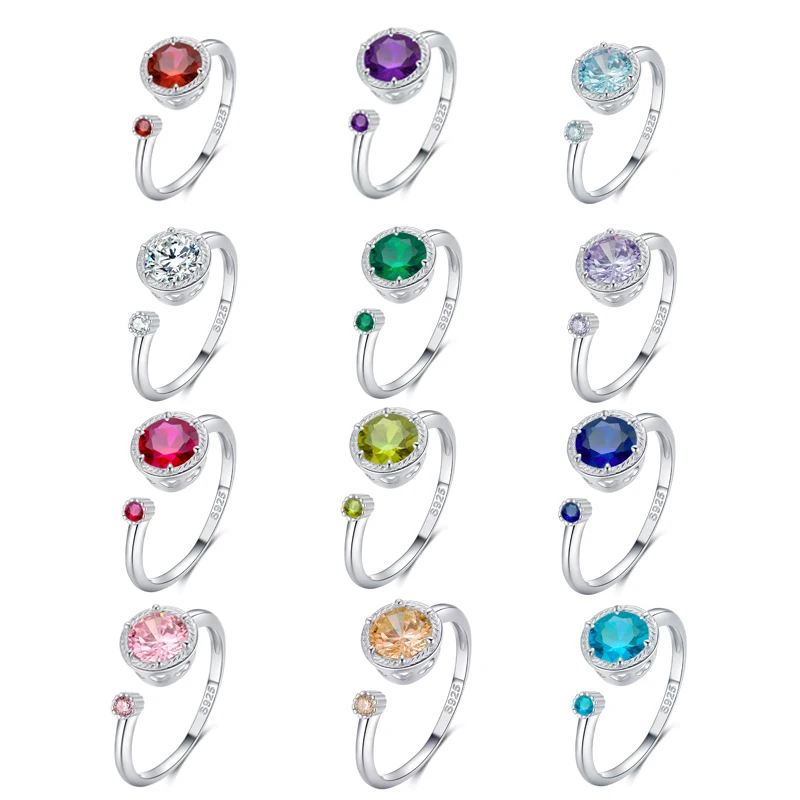 Custom Jewelry 18k Gold Plated Adjustable Round diamond 925 Sterling Silver Women Ruby Zodiac Birthstone Ring