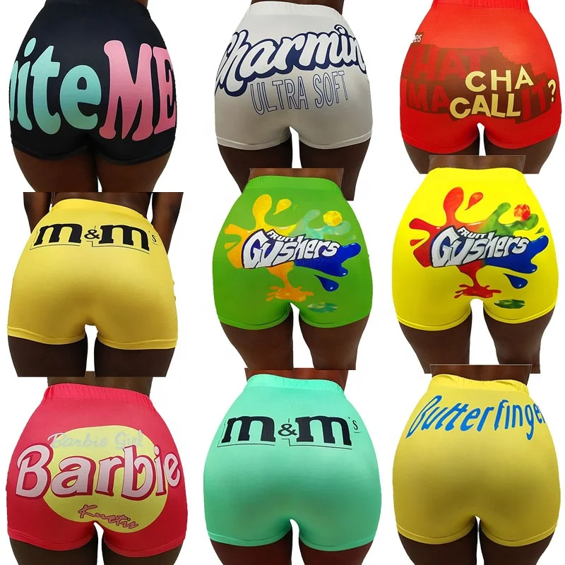 
2020 Wholesale Printed OMG Womens Shorts Printing High Waist Sweat Candy Biker Snack Shorts 