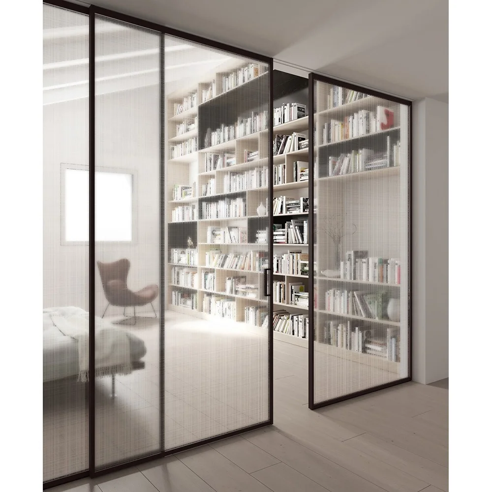 Современный дизайн Звукоизолированные алюминиевые Проводные стеклянные гардеробные раздвижные двери перегородки для спальни