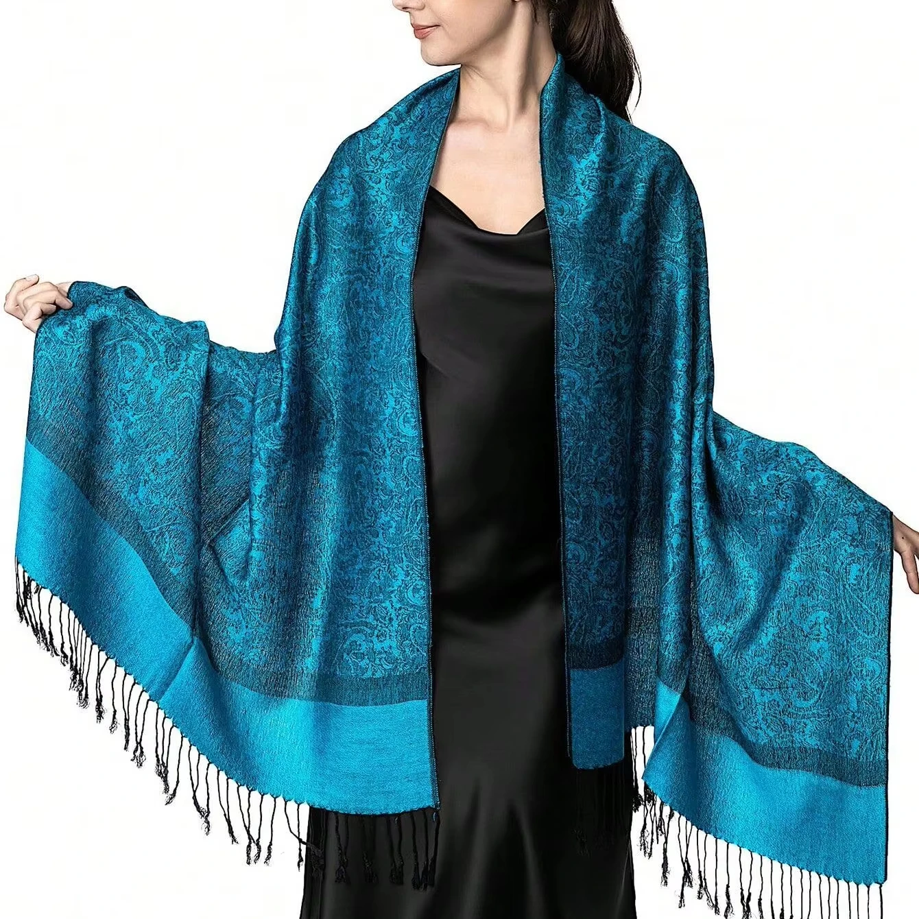 viscose acrylic vintage jacquard Soft imitatie Cashmere Silky Pashmina Reversible Paisley Shawl Wrap Scarf For Women