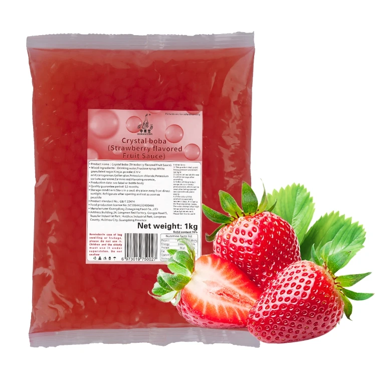 1KG Instant Strawberry Crystal Boba konjac jelly for bubble tea or cake