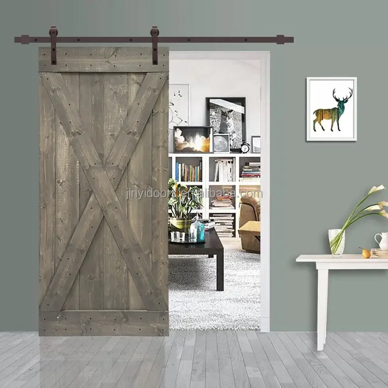 2022 JINY Hot Sale Barn Door Solid Wood Barn Door With Sliding Door Hardware Made by Chinese Factory