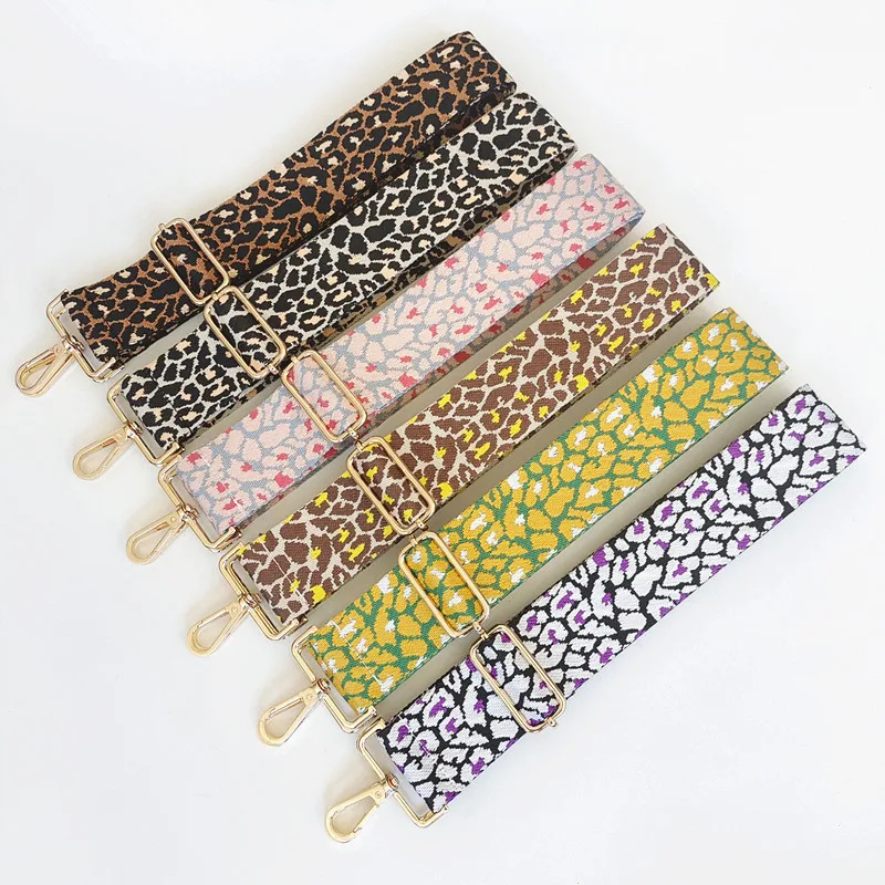 Hot Selling Custom Detachable Canvas leopard pattern Shoulder Bag Strap 50 mm Length 130 cm Adjustable