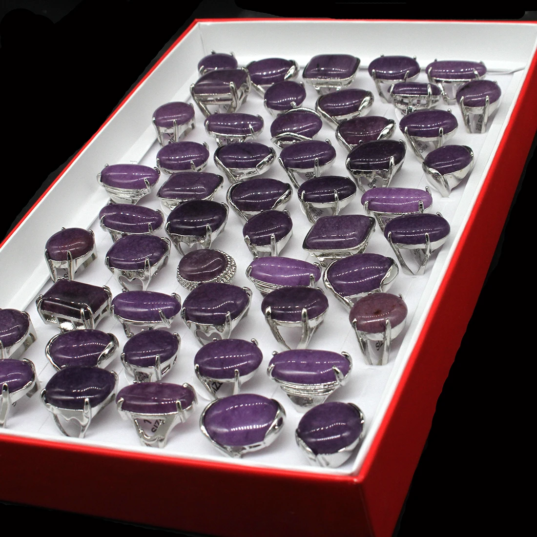 Unisex Amethyst Quartz Finger Ring with Zinc Alloy mixed colors 200x200x30mm 50PCs/Box 1501790